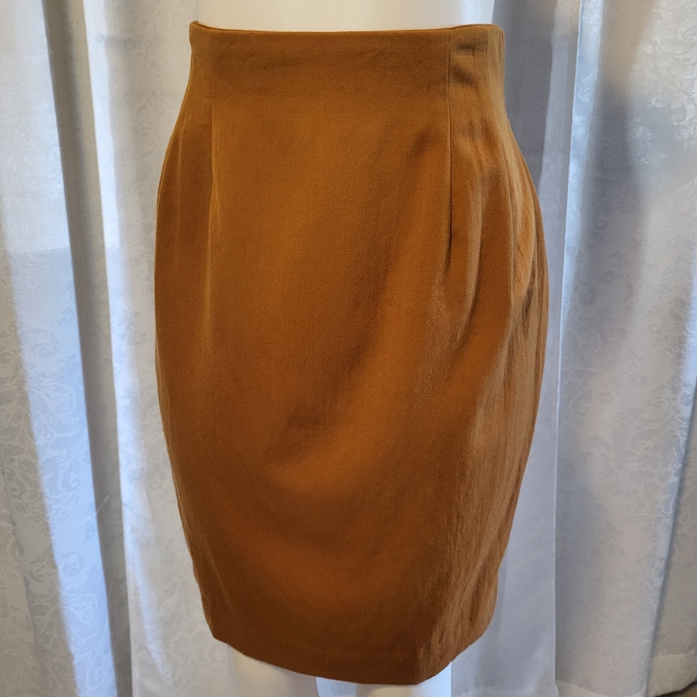 VTG Anthony Michael Women 100% Wool Career Pencil Midi Skirt, Size 8, Yellow